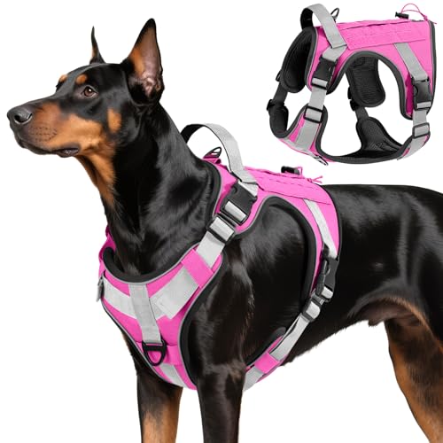 Heavy Duty Tactical Dog Harness for Large Dogs (Pink / L (Chest: 23.6-41.7", Neck: 15-27.5"))