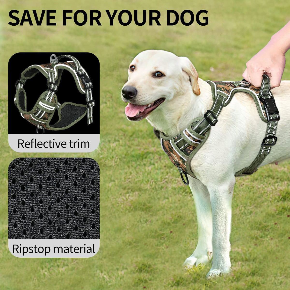 Dog Harness No Pull for Small Dogs with 2 Clips (S / Camo Green)