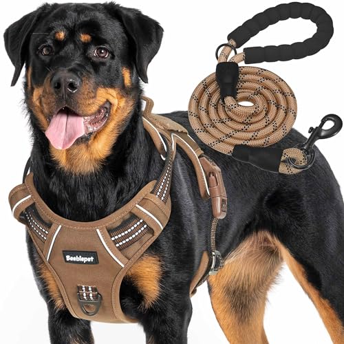 Tactical No Pull Dog Harness with Leash (Brown / Large)