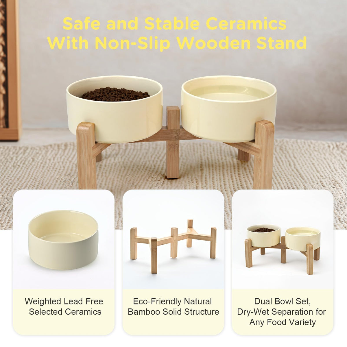Elevated Dog Bowls Ceramic (6.1 in - 3.6 cups / Beige)