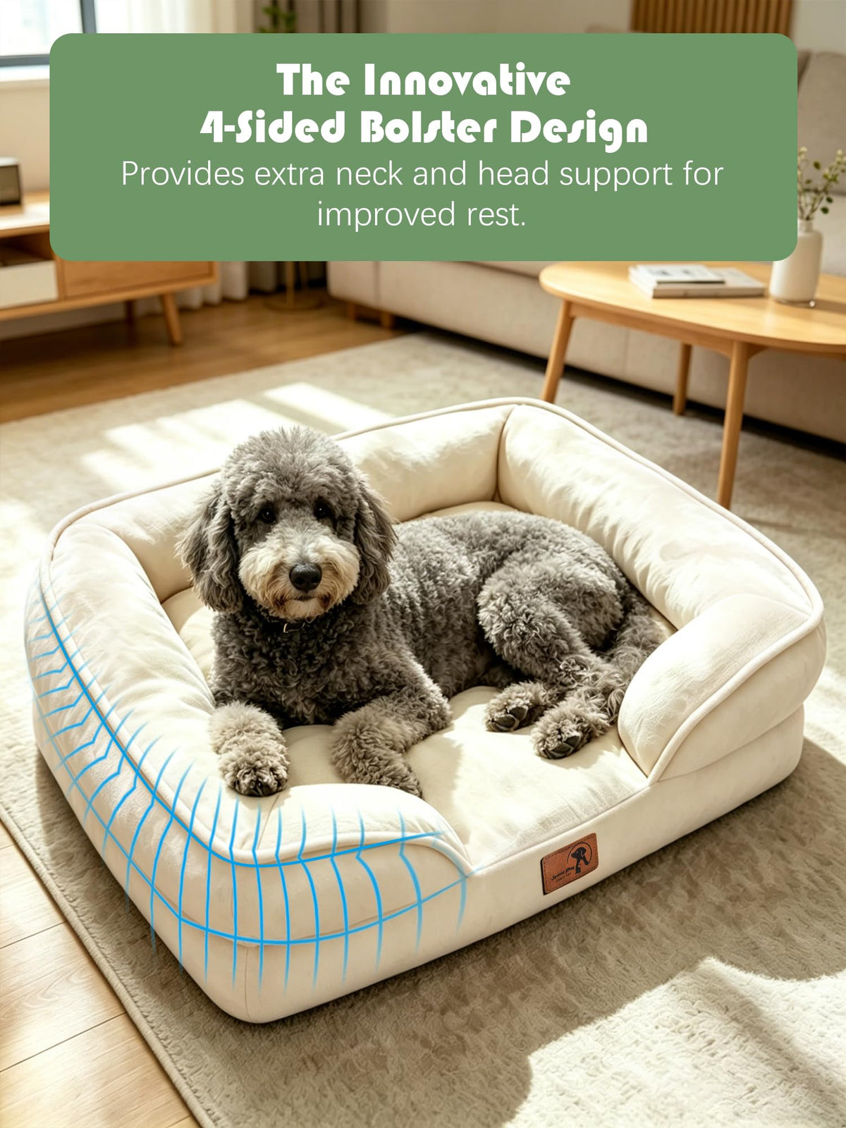 Orthopedic Dog Bed with Sides (38.0"L x 28.0"W x 6.5"Th / Ivory)