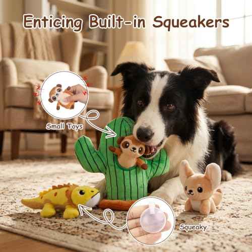Squeaky Hide and Seek Dog Toys for Small and Medium Dogs (Cactus)