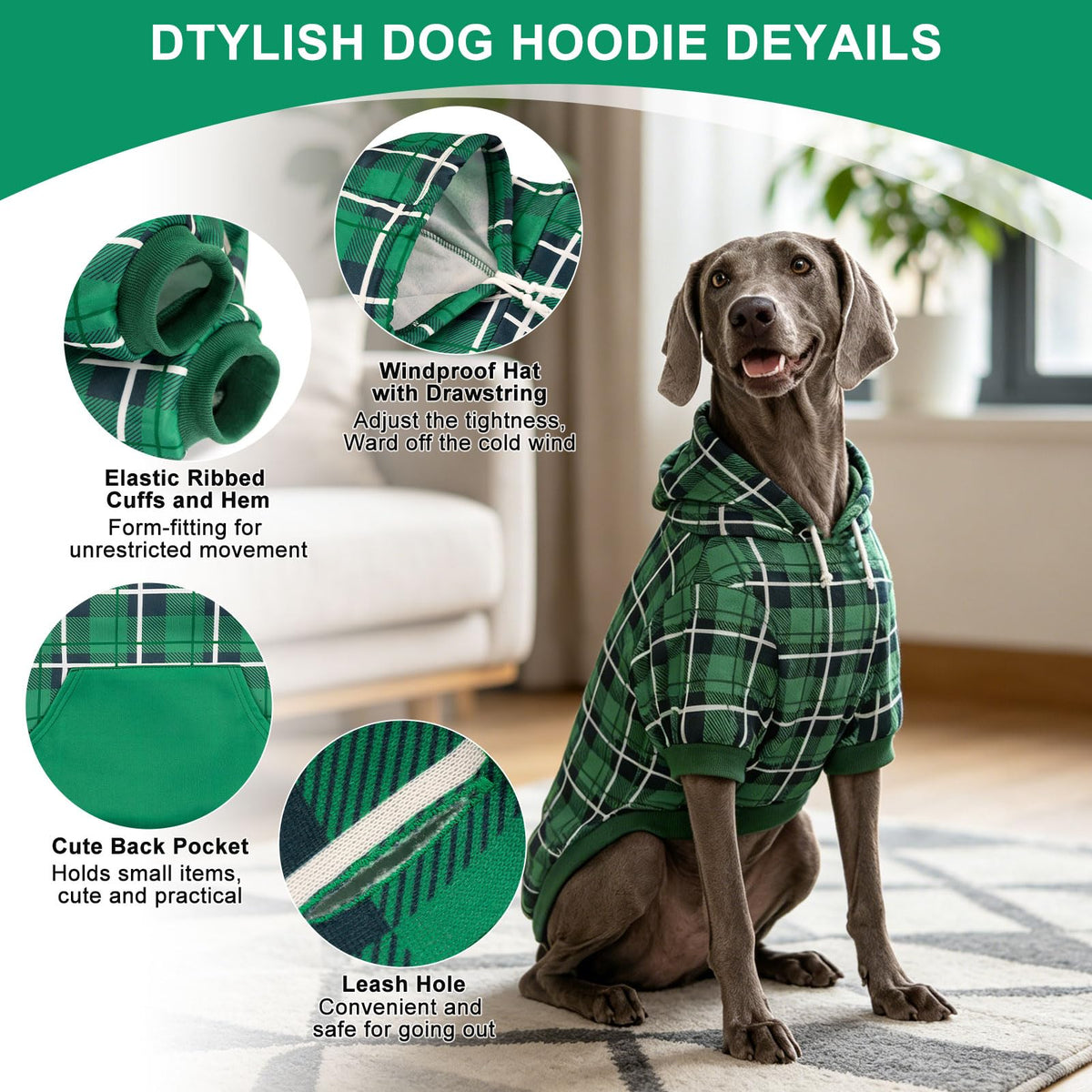 Plaid Dog Hoodie (Green / X-Large)