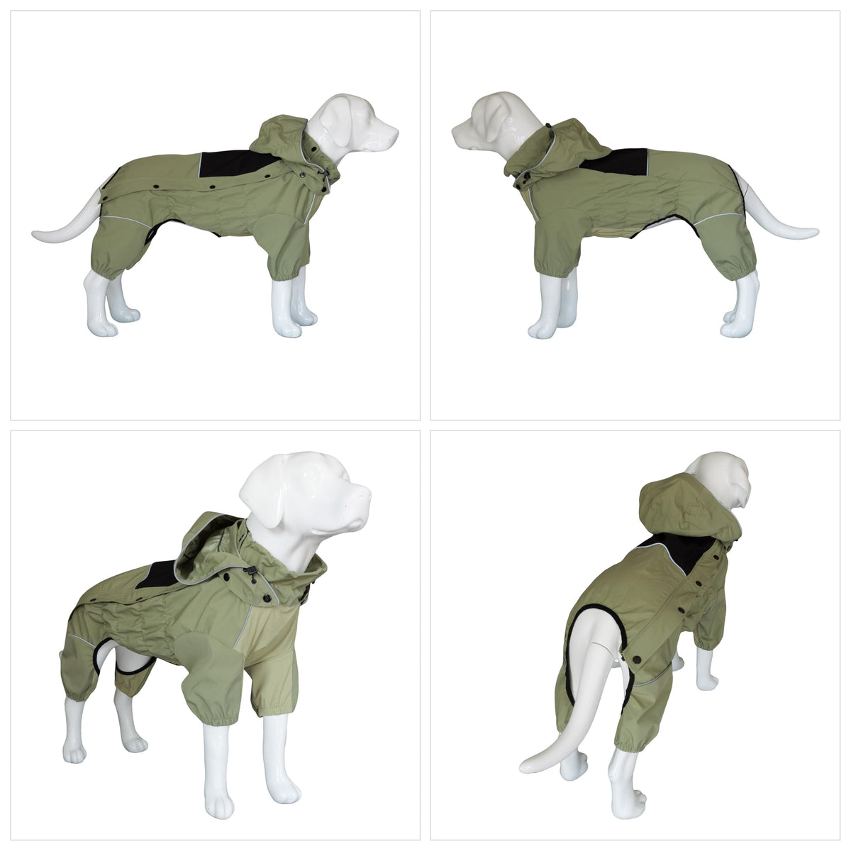 Fleece Lined Dog Raincoat with Removable Hood (Sage Green Fleeced / 4XL (Back 23.5"))