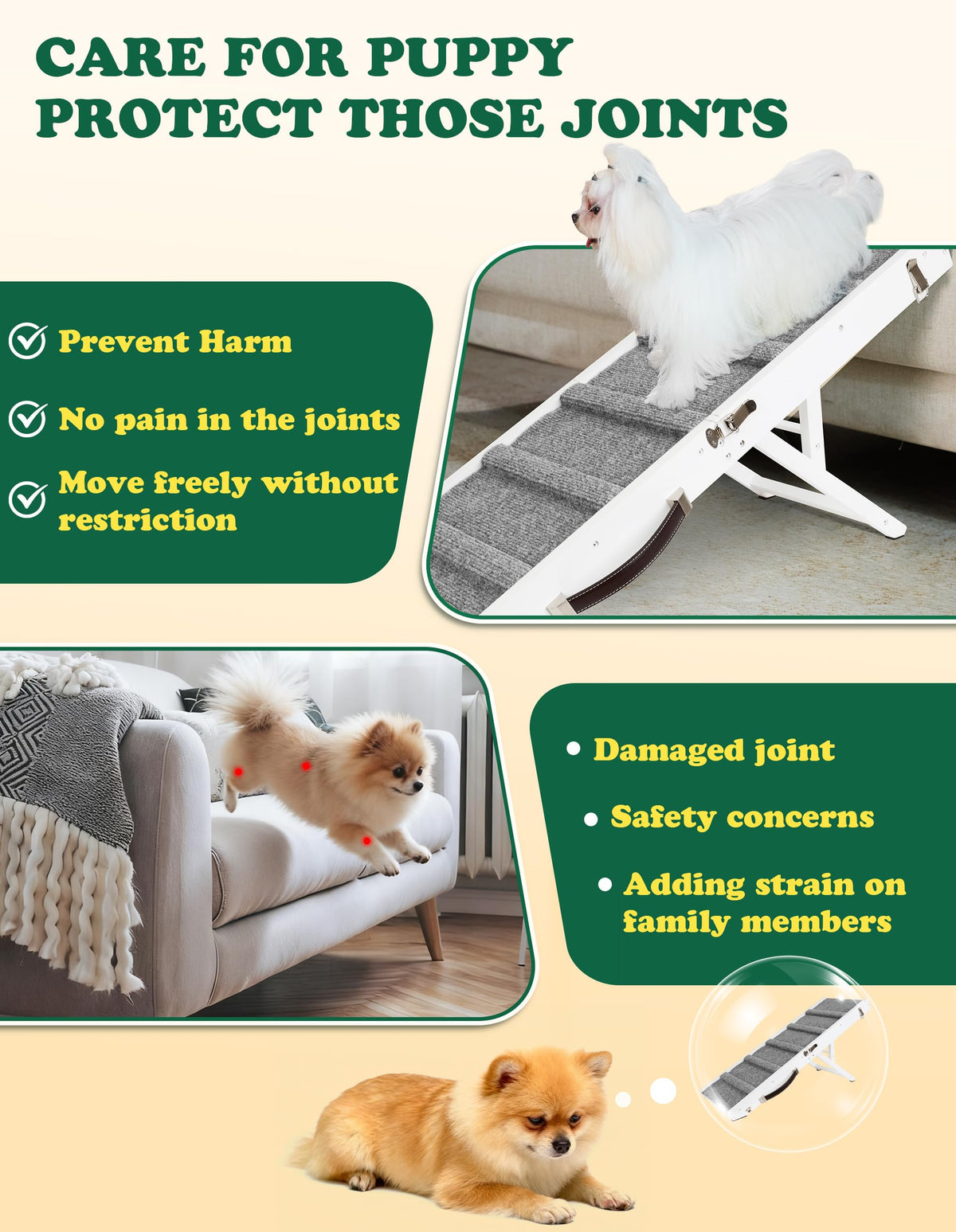 Dog Ramp for Small Dogs Foldable Pet Ramp for Couch Sofa (White / Up to 30 lbs)