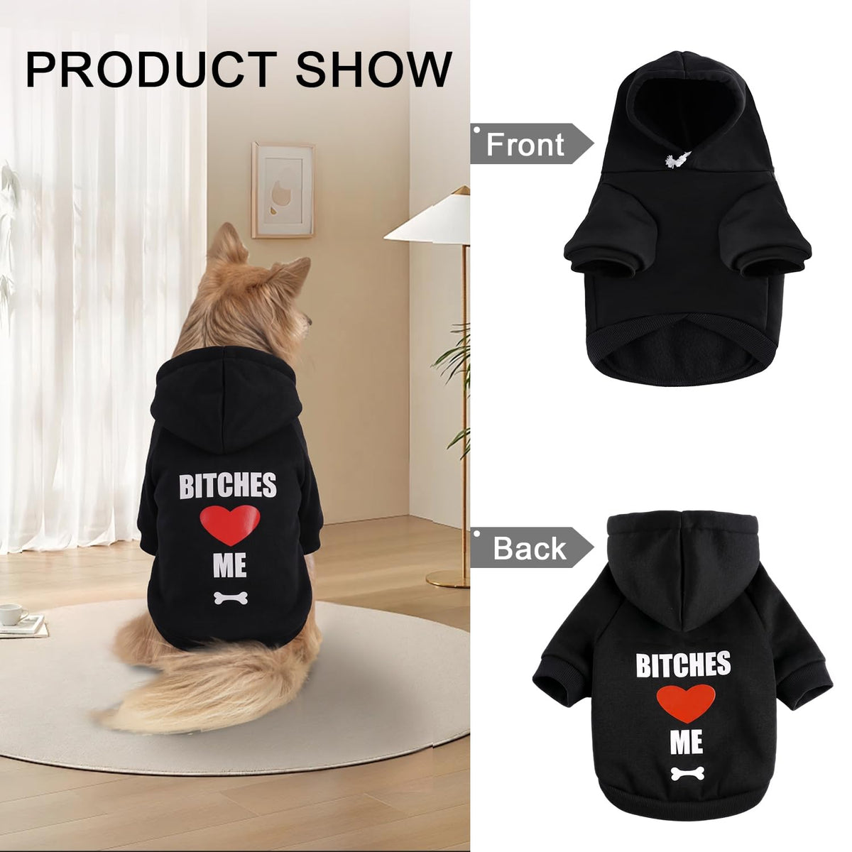 Dog Basic Hoodie Soft Dog Clothes Cold Weather Sweaters for Medium Large Dogs Cozy Fabric Warm Sweatshirt with Leash Hole for Boys (B LOVE ME / XXL (Back: 30.71",Chest:37", 55-80lbs))