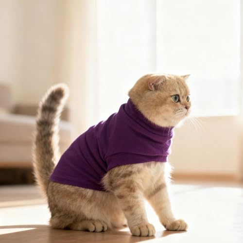 Cat Sweater Warm Fleece Pet Clothes for Cats Only (Purple / Medium)