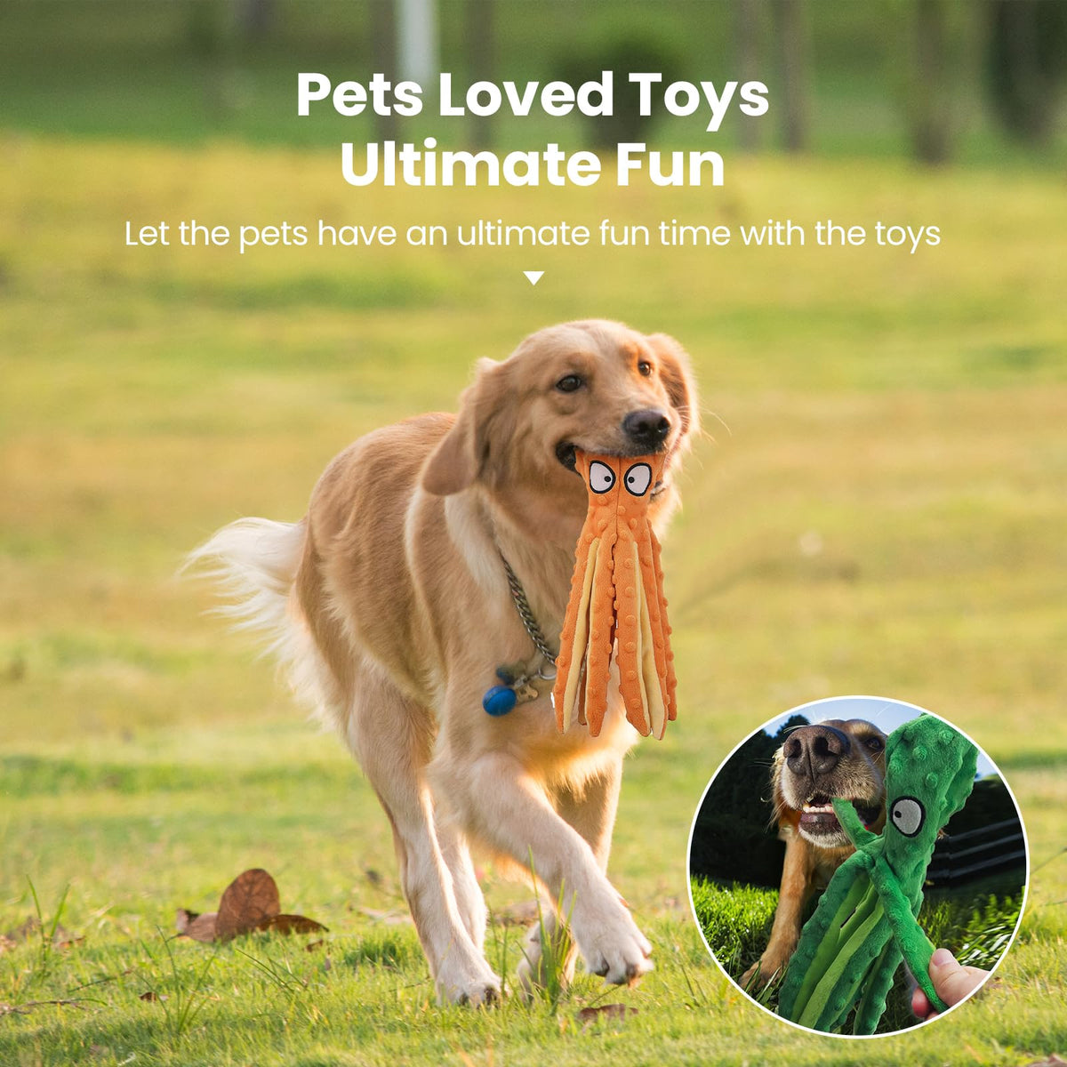 Squeaky Dog Toys No Stuffing Octopus Crinkle for Large Medium Small Dog (Octopus Yellow & Green)
