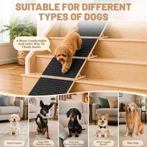 1 Pack Wooden Dog Ramp for Stairs with 8 Anti (Black)