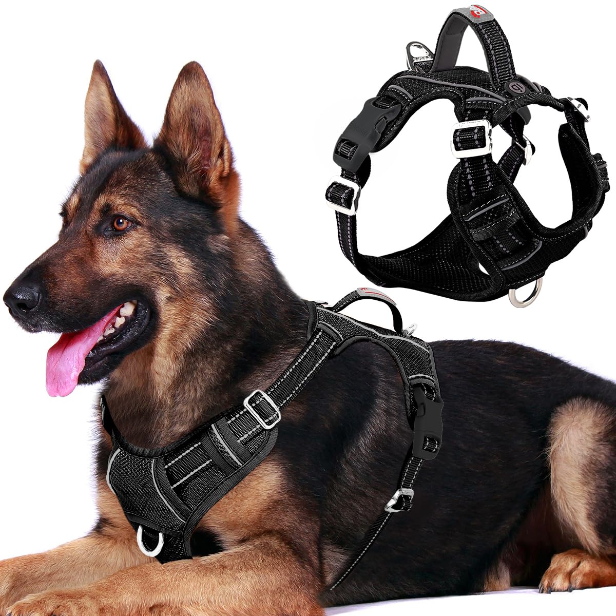 No Pull Dog Harness for Large Dogs (Black / X-Large(Chest:30-38”))