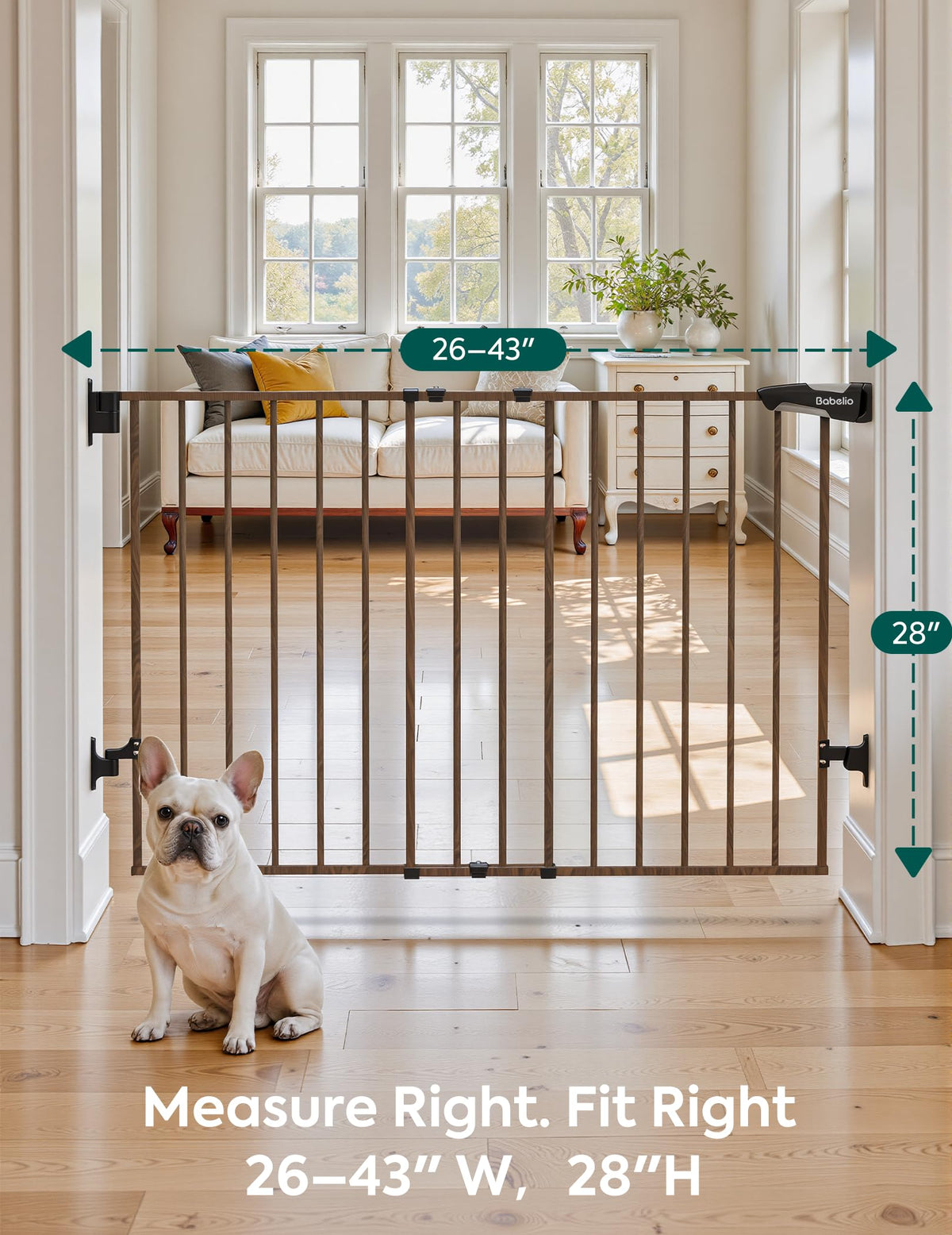 No Bottom Bar Baby Gate (Black Wood Pattern - B17 / 28" H, 26-43" W-Standard)
