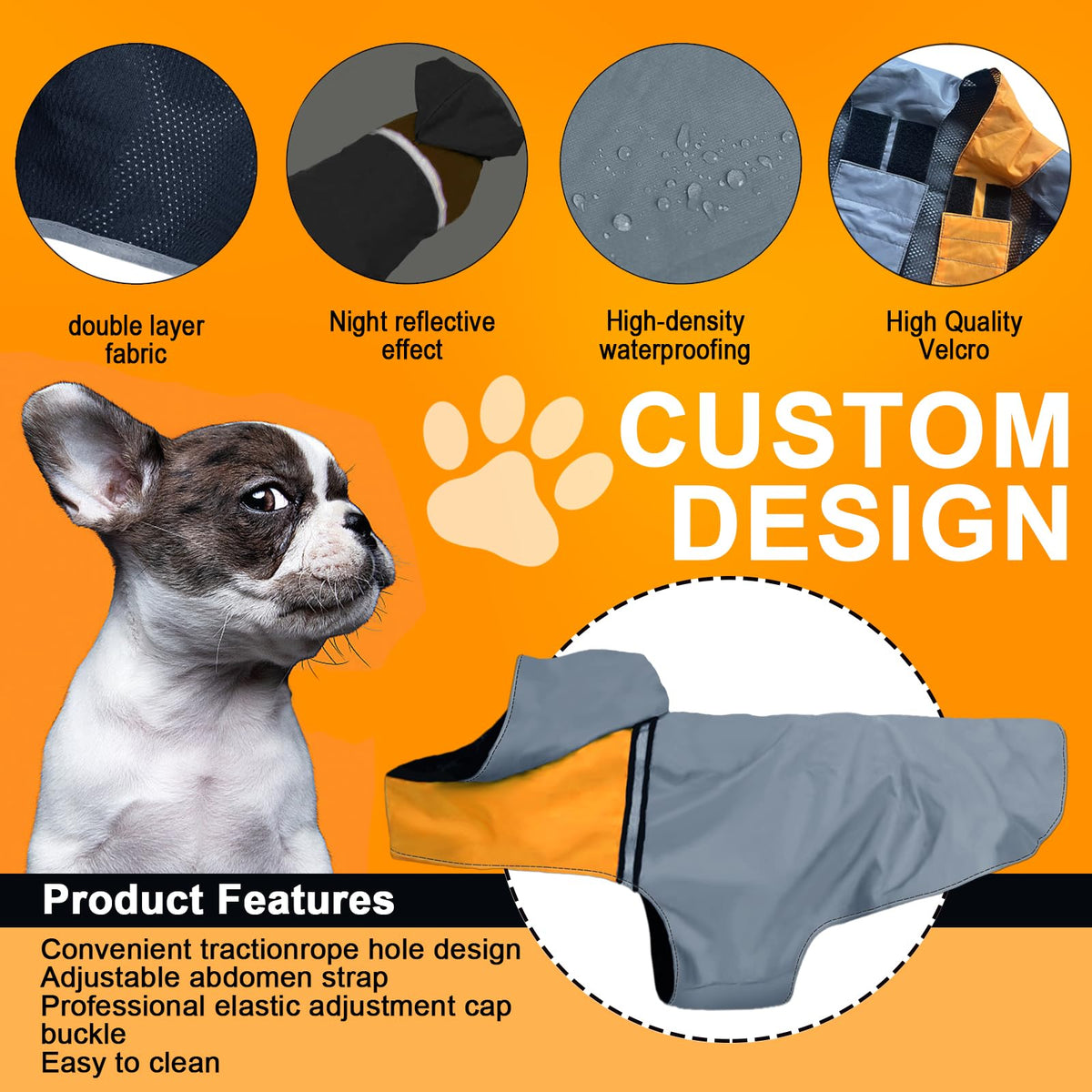 Dog Raincoat with Reflective Strip (S / Grey)