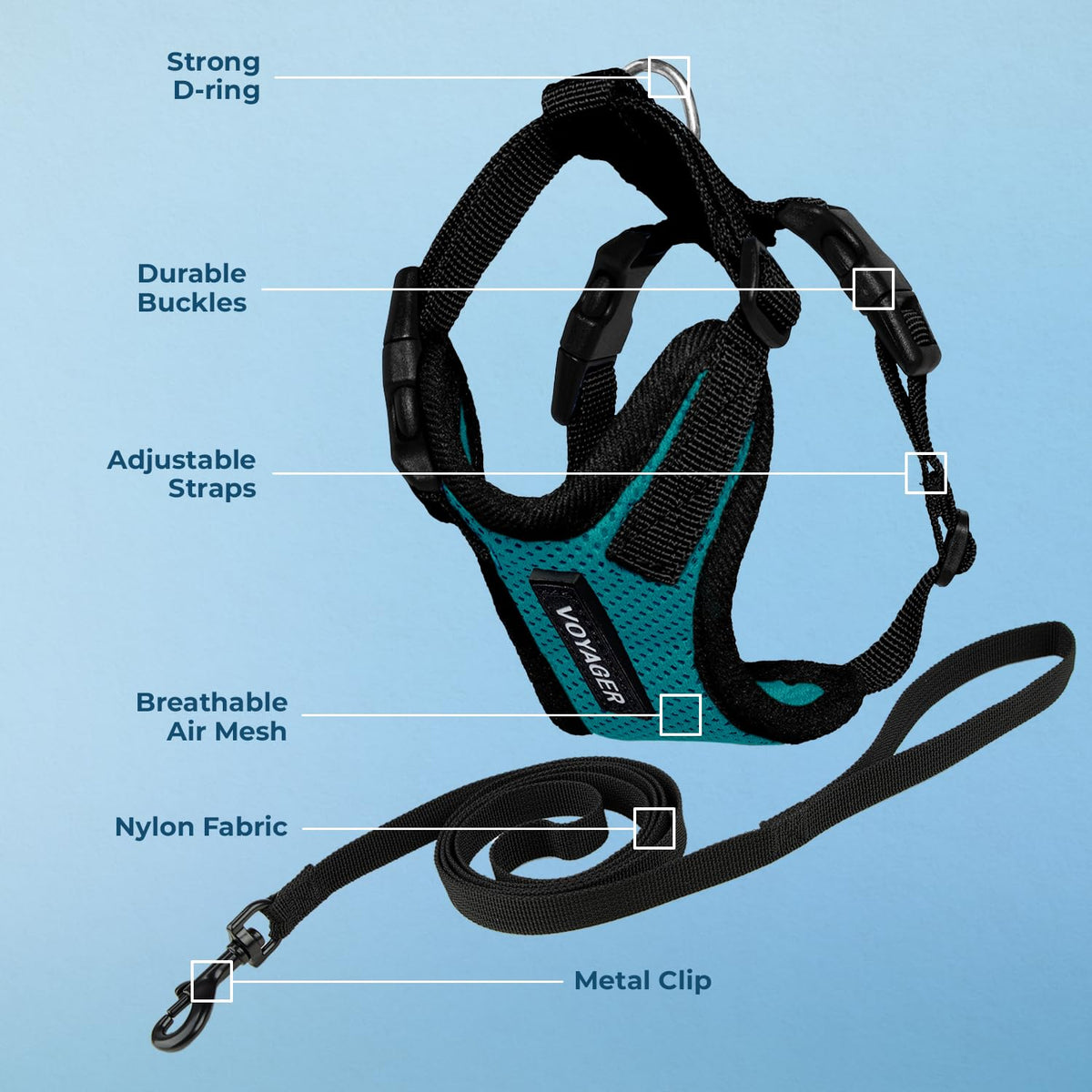 Voyager Step in Lock Cat Harness & Leash Set (Turquoise/Black Trim / XXXS (Chest: 10.5 - 13"))