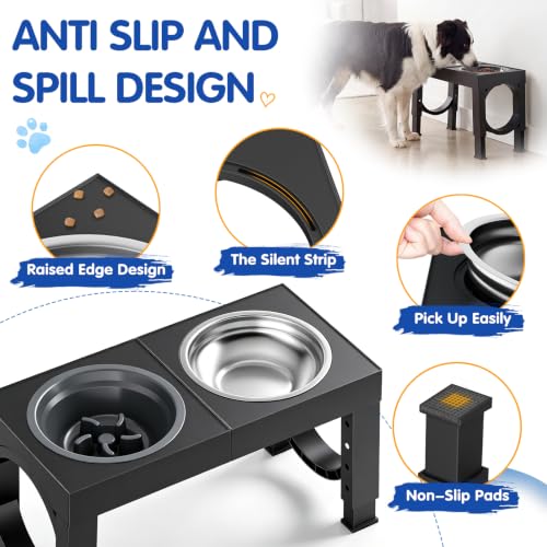 Elevated Dog Bowls Large Breed Raised Dogs Bowl Stand Large (A-Black)