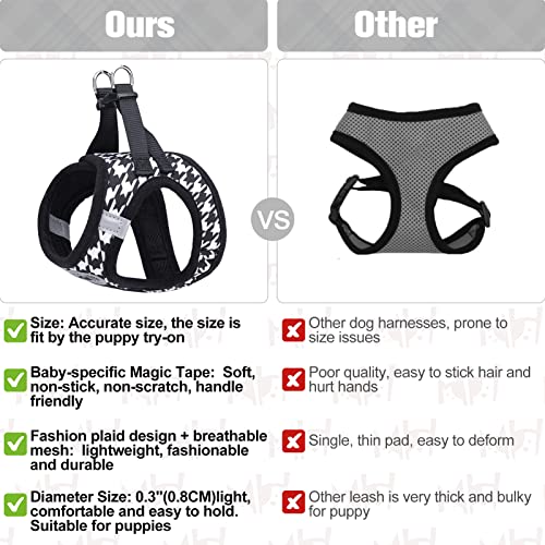 Small Dog Harness and Leash Set (XX-Small(Chest Girth 11.5"-13") / Houndstooth(Black))