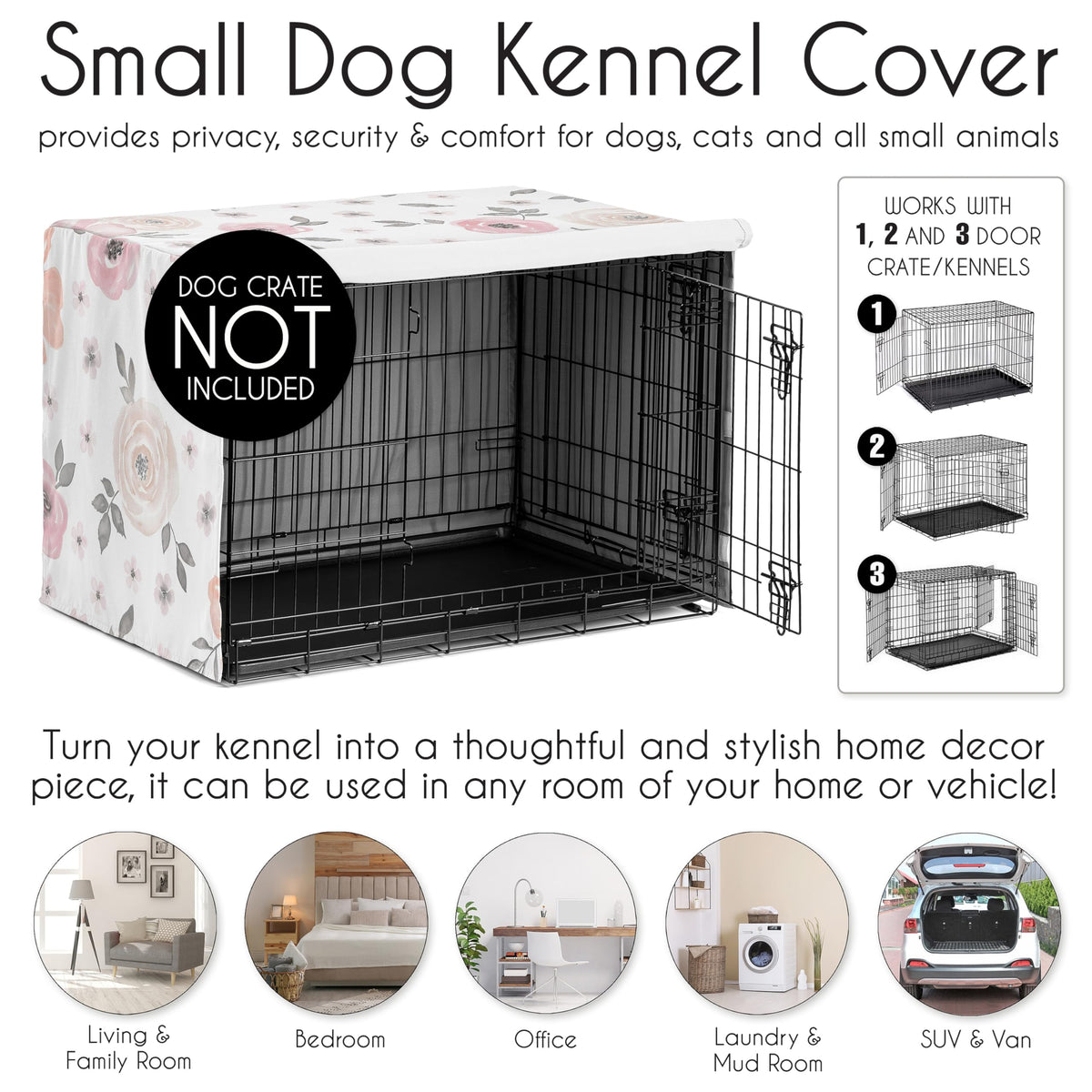 24in. Small Dog Crate Cover (Pink and Grey Watercolor / 24in. x 18.5in. x 20in.)