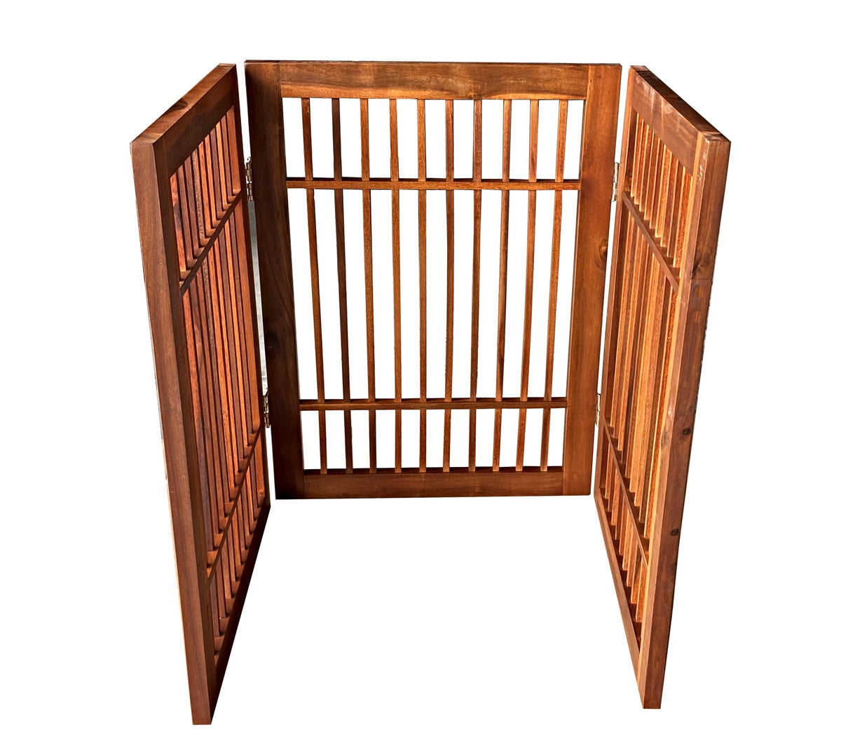 Freestanding Wooden Dog Gate Foldable Indoor Pet Gate No Drill Expandable Barrier for Doorways Stairs Hallways Portable Wood Fence for Small Dogs & Puppies (3 Panel 24" Tall / Brown Pet Gate)