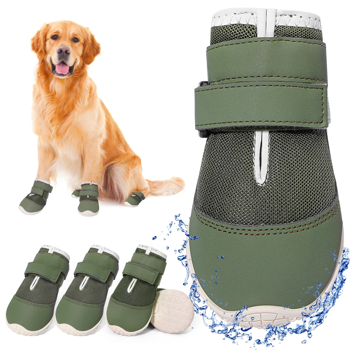 Dog Shoes for Hot Pavement Mesh Dog Boots Dog Booties for Snow 4PCS (Black Mesh-Reflective / Size 6:for paw width 2.6-2.8 inches (Pack of 4))