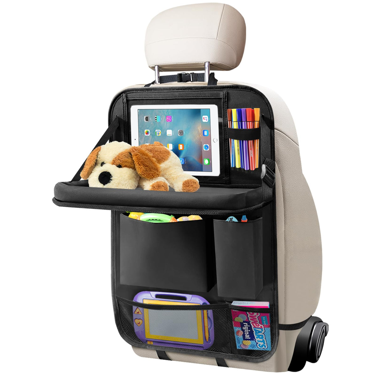 Car Backseat Organizer with Tablet Holder (1Pack / Black)
