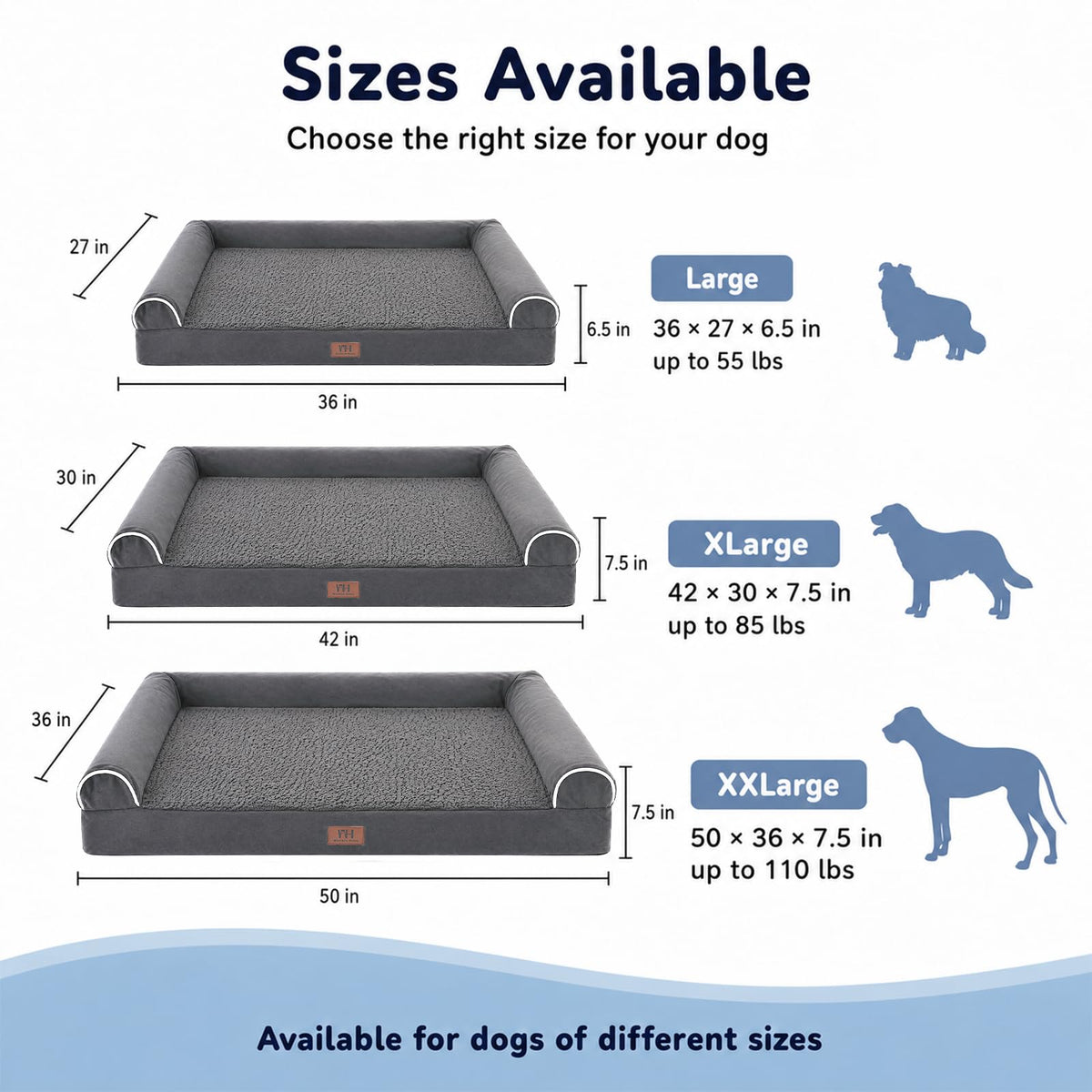 Orthopedic Dog Beds Large Sized Dog Washable Couch Bed (Dark Drey / 36" x 27" x 6.5")