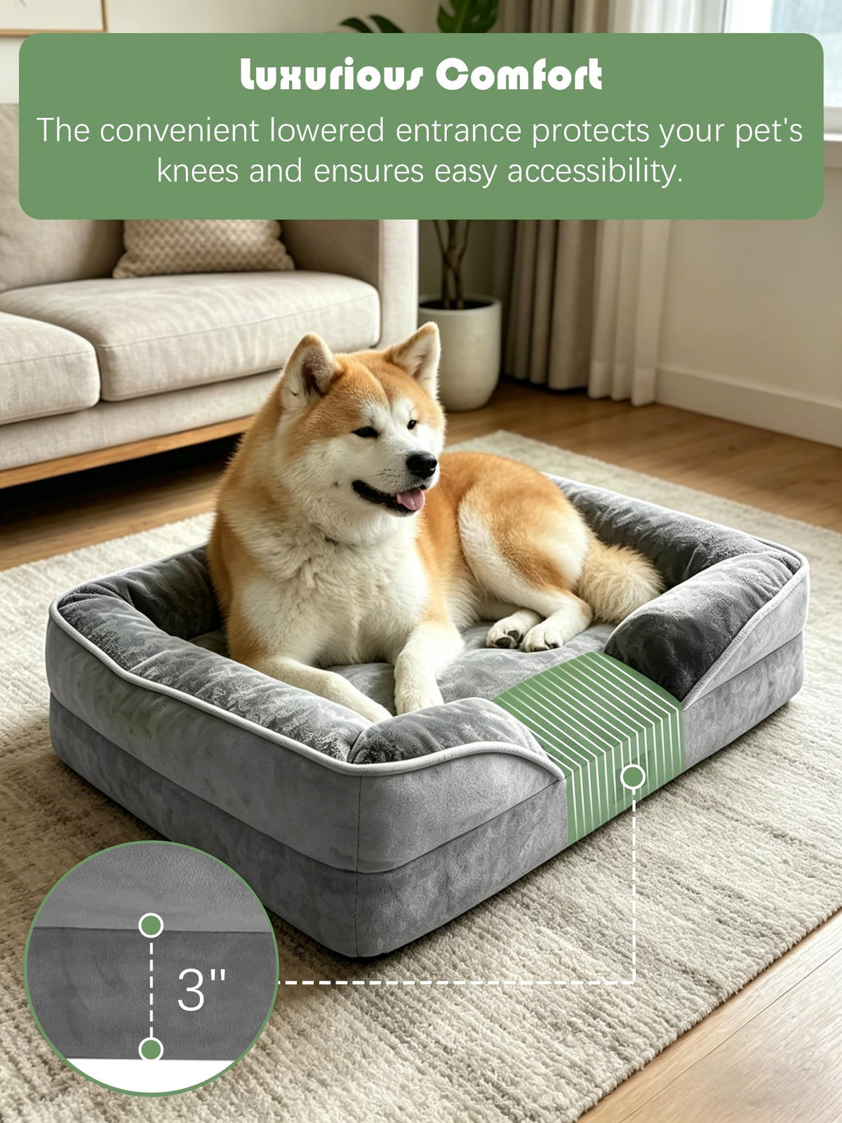 Orthopedic Dog Bed with Sides (48.0"L x 35.0"W x 8.0"Th / Grey)