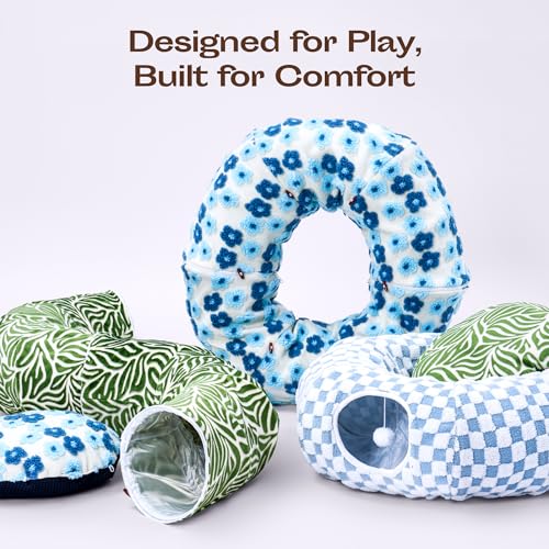 Indoor Cat Tunnel with Donut Bed (Blue Blossom)