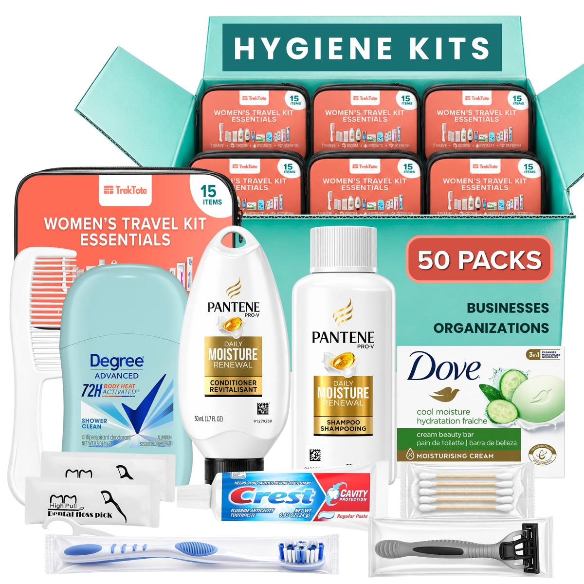 Hygiene Kits Bulk 50 Pack for Homeless Women Care Packages Travel Toiletry (50 Pack)