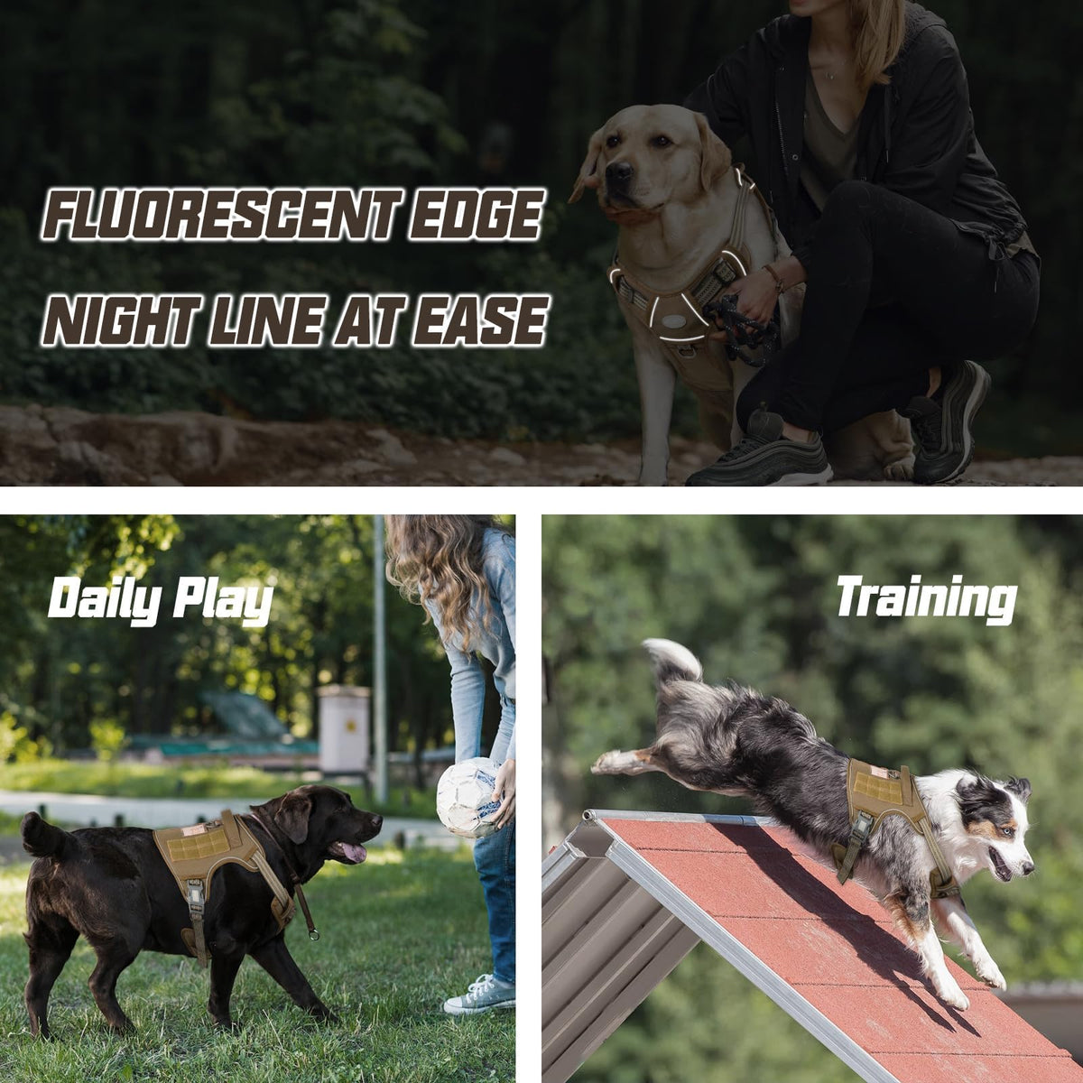 Tactical Dog Harness Medium Sized Dog No Pull Adjustable Dog Vest (Army yellow / M(Neck:16-22",Chest:22-33"),35-50 lbs)