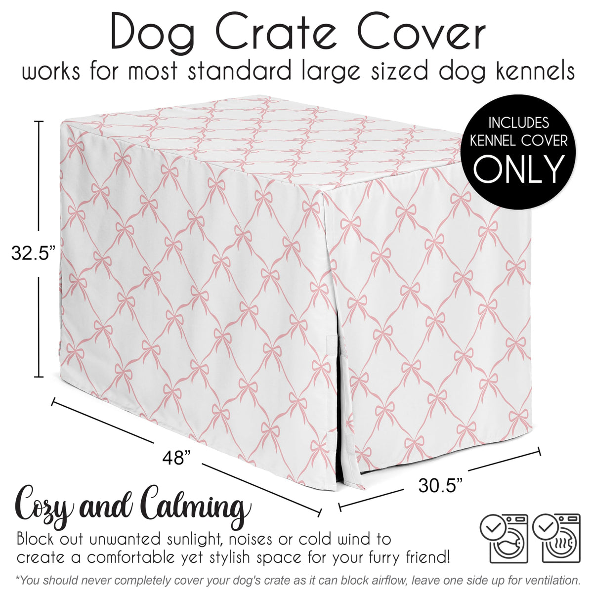 48in. Large Dog Crate Cover (Pink Bow / 48.0"L x 32.5"W x 30.5"H)