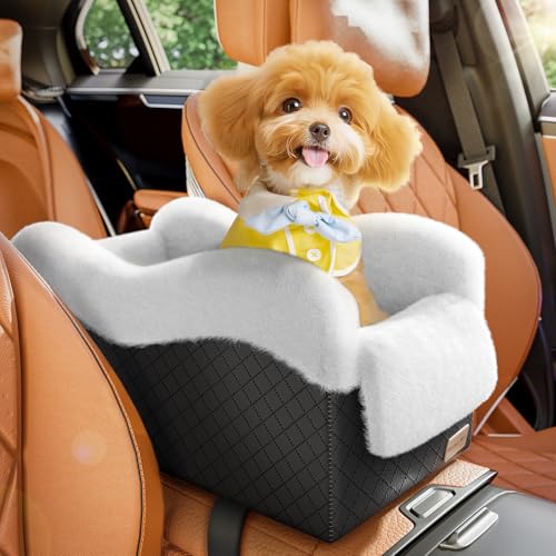 Center Console Dog Car Seat for Small Dogs Under 11lbs (Black/White / Small)