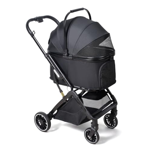 3-in-1 Dog Stroller for Small and Medium-Sized Dogs up to 33 lbs (Black)
