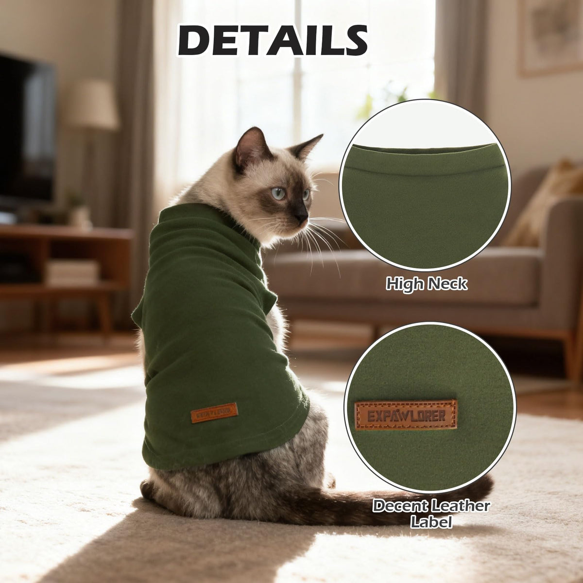 Cat Sweater Warm Fleece Pet Clothes for Cats Only (Army Green / Small)