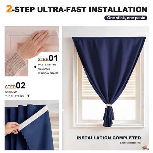 Self Adhesive Curtains (35"W x 59"L (Pack of 2) / Navy Blue)
