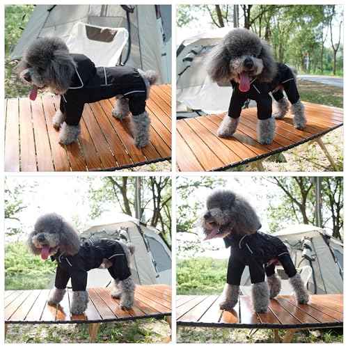 Fleece Lined Dog Raincoat with Removable Hood (Black-Fleeced / 3XL (Back 22"))
