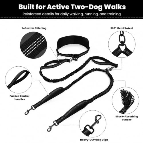 Hands Free Double Dog Leash (Pure Black)