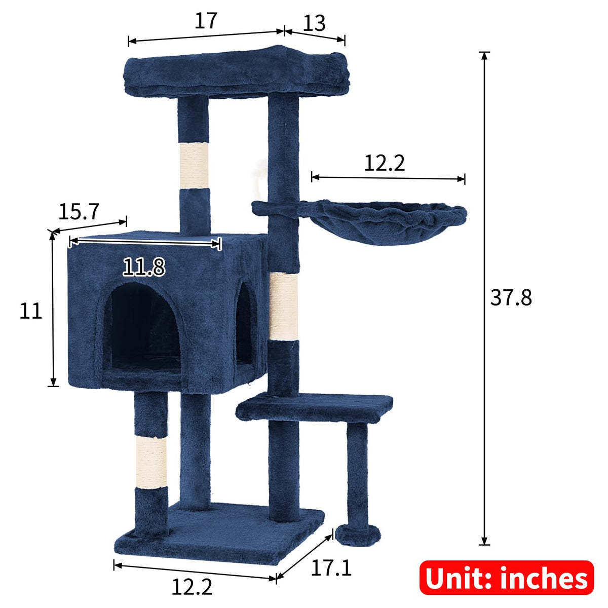 37.8" Cat Tree Tower (Navy Blue)