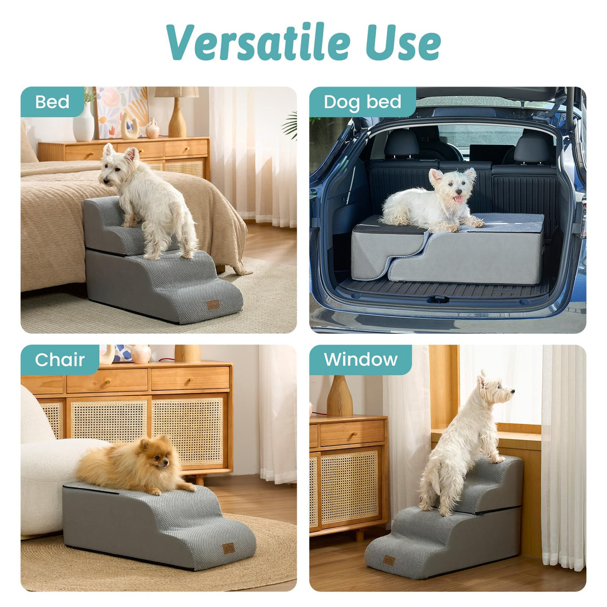 Detachable Small Dog Stairs 19.7"H (Grey / Detachable 15.7" x 28.3" x 19.7")