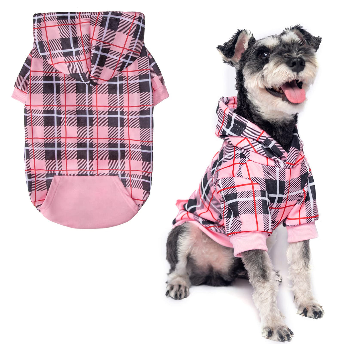 Plaid Dog Hoodie (Pink / S-Medium)