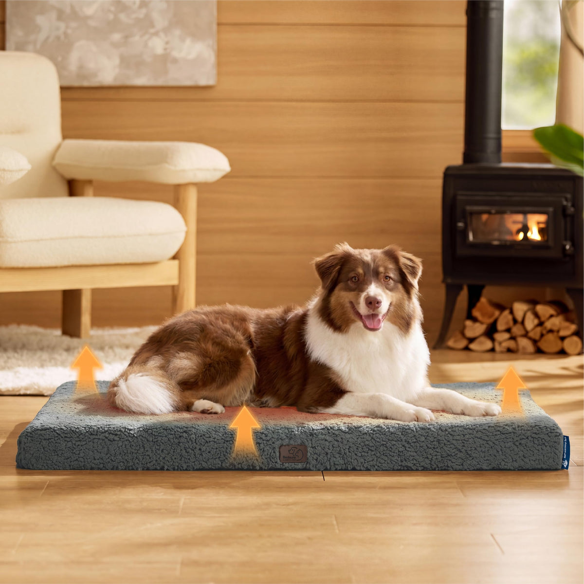 Self Warming Dog Beds Large Sized Dog with Washable Cover (36"L x 27"W x 3"Th / Ashen Grey-Self Warming Version)