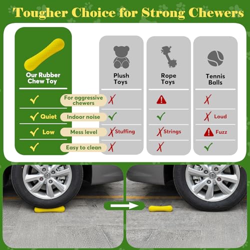 Natural Rubber Dog Chew Toys Tough Dog Toys for Aggressive Chewers (Yellow-Bone)
