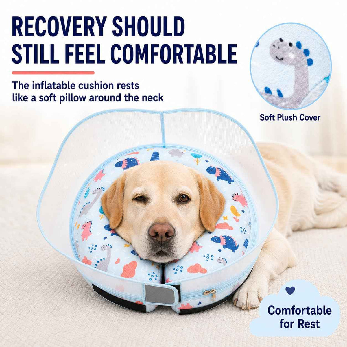 Inflatable Dog Cone Collar for Large Medium Small Dogs (Dinosaur / Large)