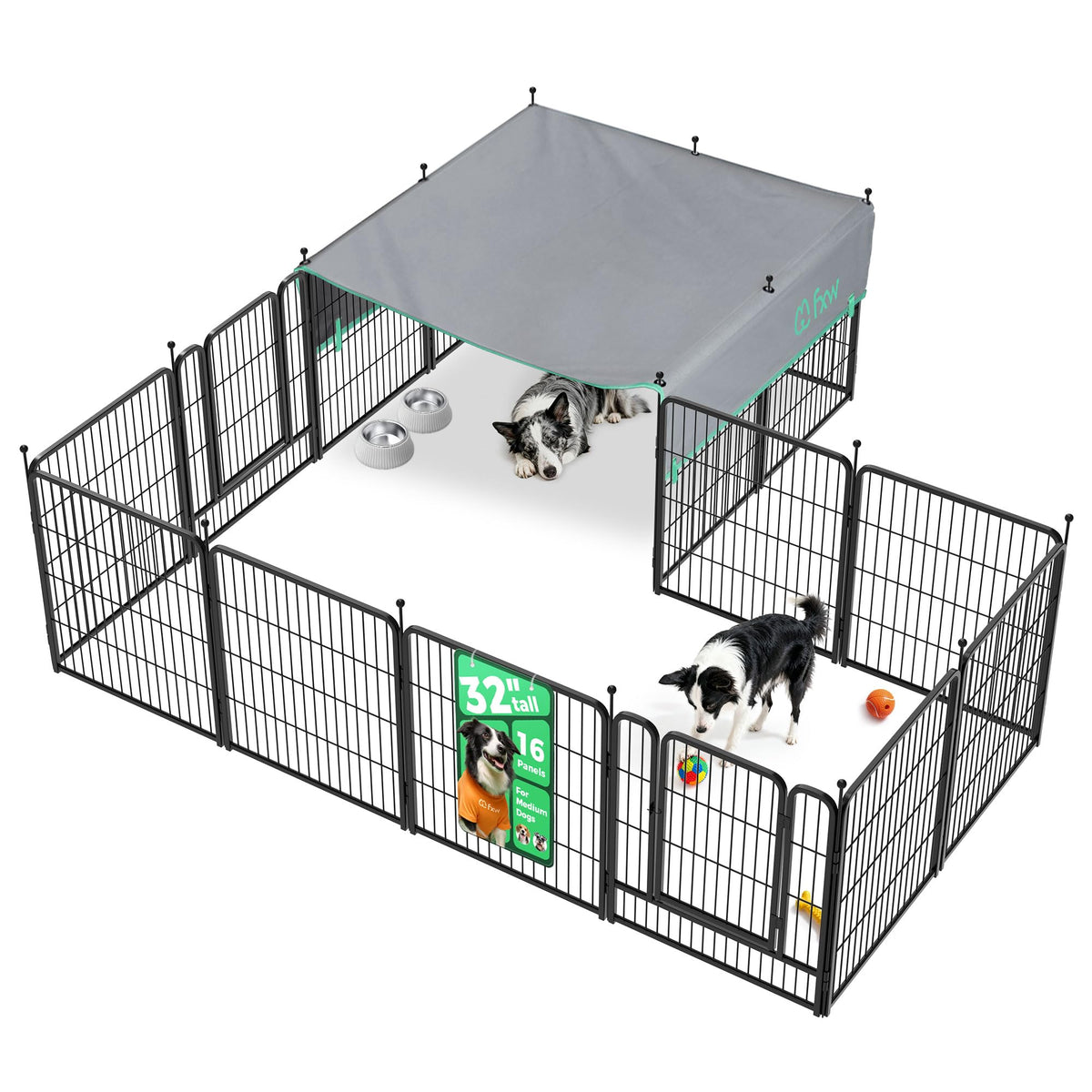 Rollick Dog Playpen with Sun Shade (Black / 32"H)