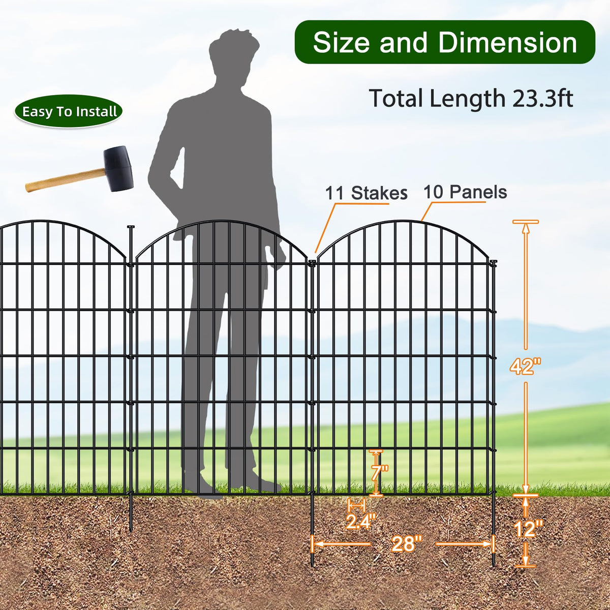 Metal Garden Fence 42 in x 23.3 ft (42"Hx23.3ft (10Panels))