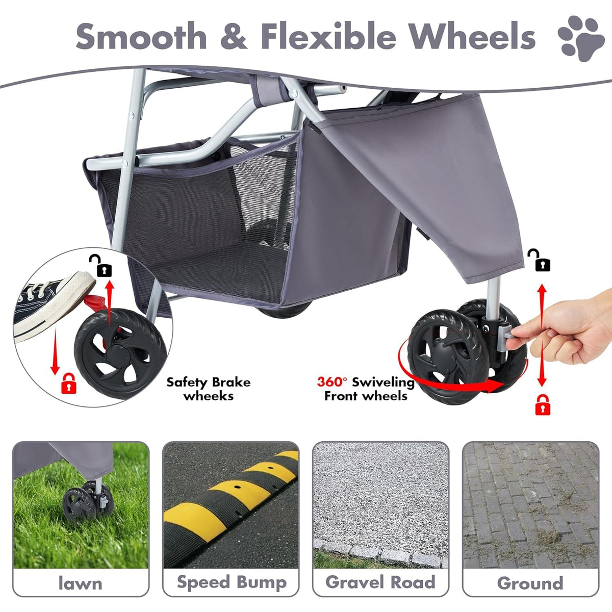 3 Wheels Pet Stroller (Grey)