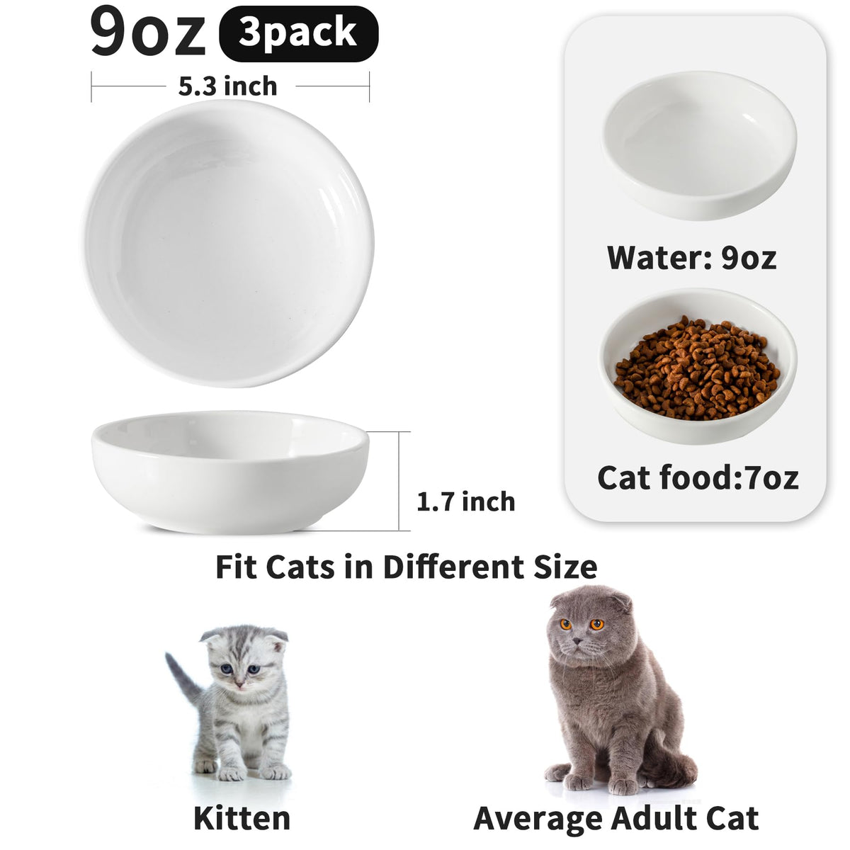 5.3 in Ceramic Cat Dishes (white)