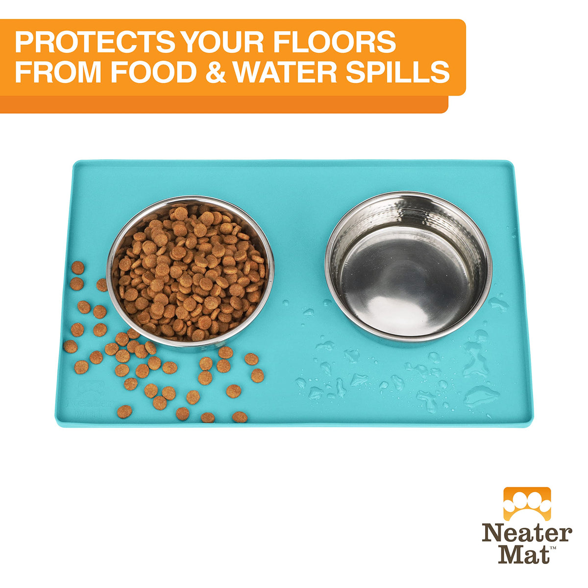 Neater Mat Pet Mats for Food and Water (16"L x 10"W / Aquamarine)