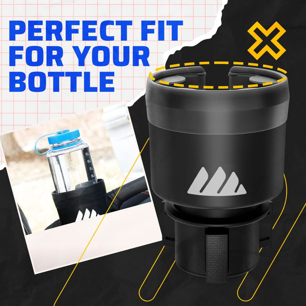 Car Cup Holder Expander for Hydro Flask & Large Water Bottles (Black)
