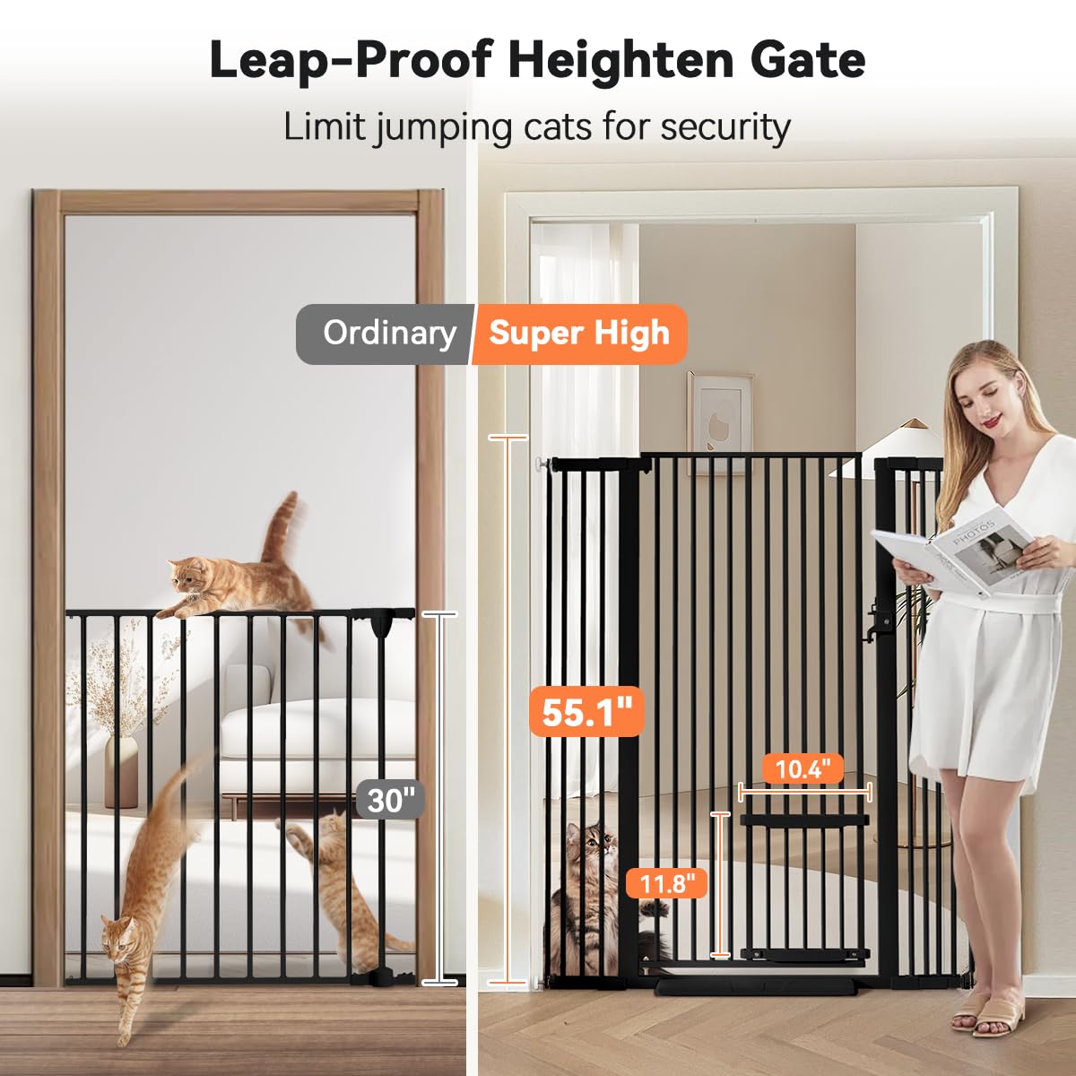 55.1" Extra Tall Pet Gate (Black / 55.1"Tall 43"Wide)