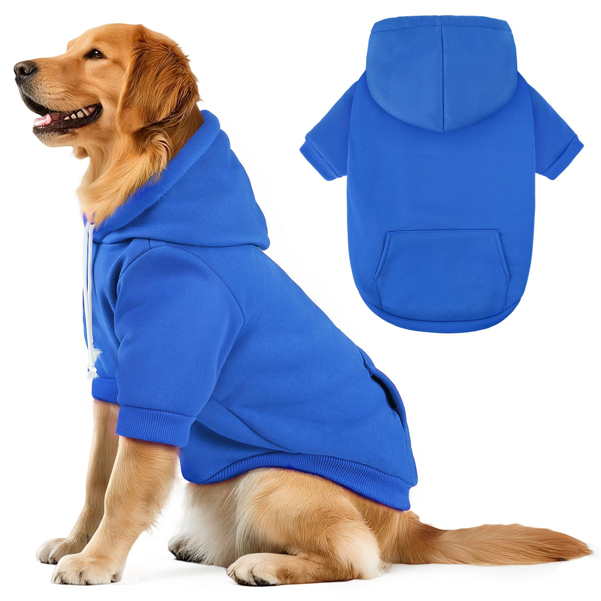 Dog Basic Hoodie Soft Dog Clothes Cold Weather Sweaters for Medium Large Dogs Cozy Fabric Warm Sweatshirt with Leash Hole for Boys (Blue / XXL (Back: 30.71",Chest:37", 55-80lbs))