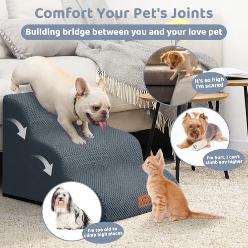 Dog Ramp and Stairs for Bed (Dark Grey / 3)